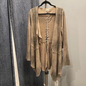 Vocal Beige Cardigan with Lace-Up Design